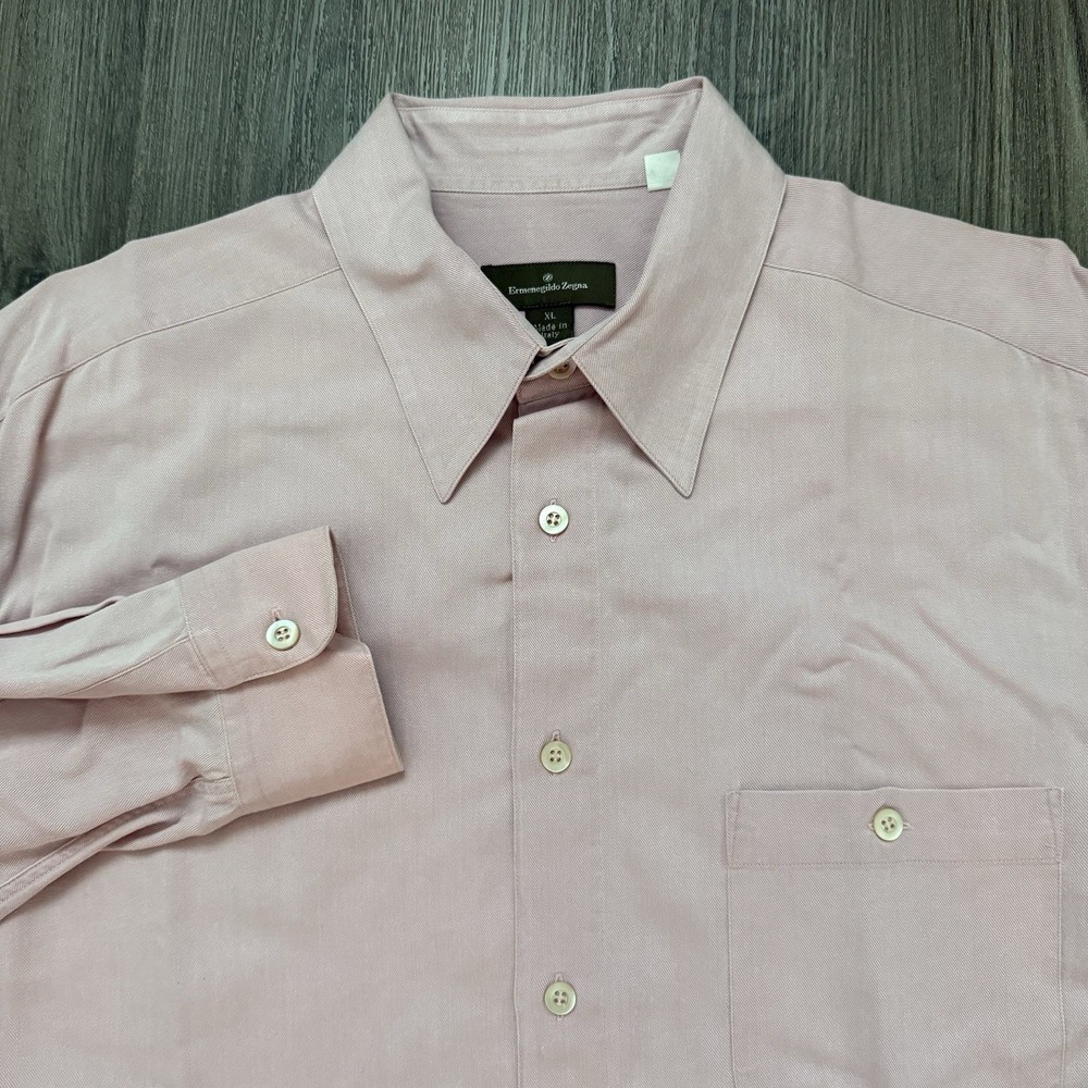 Ermenegildo Zegna Dress Shirt Mens XL X-Large  Button Up Cotton Rayon Pink Italy